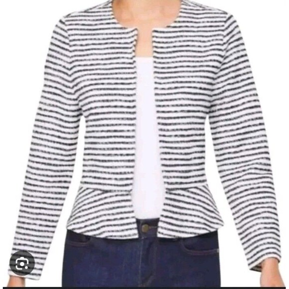 LOFT Blue Cream Striped Open Cardigan Jacket S - Picture 1 of 7